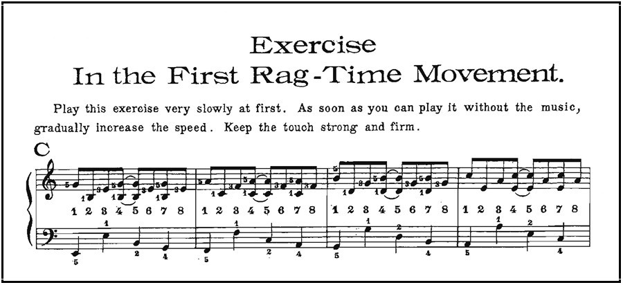 Example from
                        Christensen's manual of first "rag-time
                        movement" or pattern