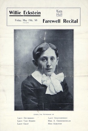 Advertisement card promoting farewell
                        recital by a young Willie Eckstein