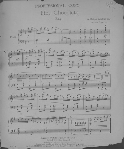 Hot
                            Chocolate Rag Sheet Music First Page